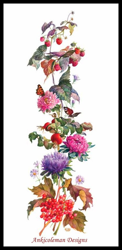 Flowers Vertical Banner 5 - Counted Cross Stitch Patterns Embroidery Crafts Needlework DIY Chart DMC Color