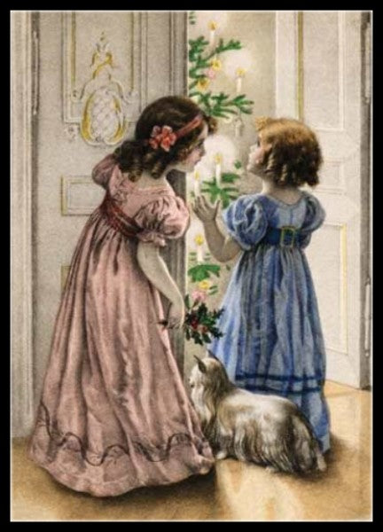 Victorian Christmas Girls 6 - Counted Cross Stitch Patterns Embroidery Crafts Needlework DIY Chart DMC Color