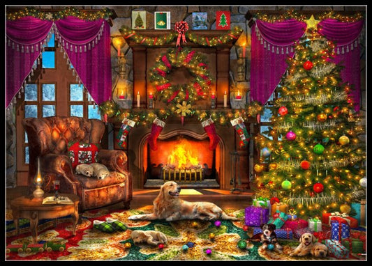 Festive Fireplace - Counted Cross Stitch Patterns Embroidery Crafts Needlework DIY Chart DMC Color