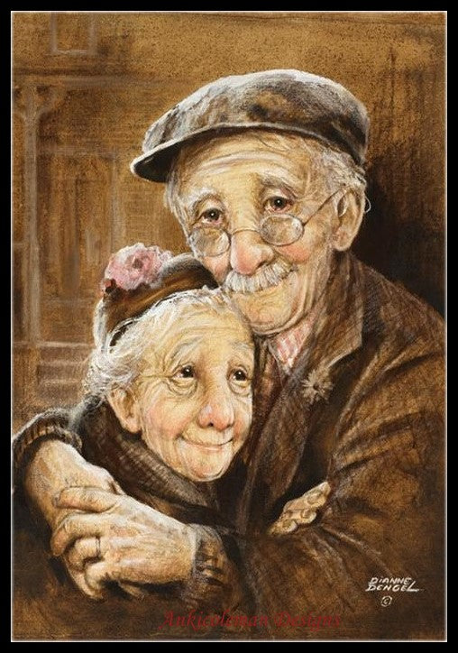 Elderly Couple 7 - Counted Cross Stitch Patterns Embroidery Crafts Needlework DIY Chart DMC Color