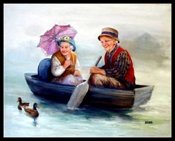 Elderly Couple 9 - Counted Cross Stitch Patterns Embroidery Crafts Needlework DIY Chart DMC Color