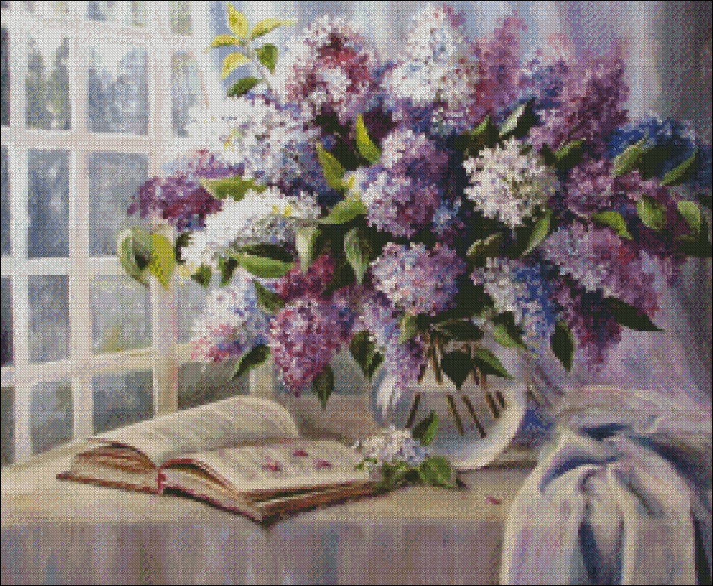 Lilac in Vase - Counted Cross Stitch Patterns Embroidery Crafts Needlework DIY Chart DMC Color