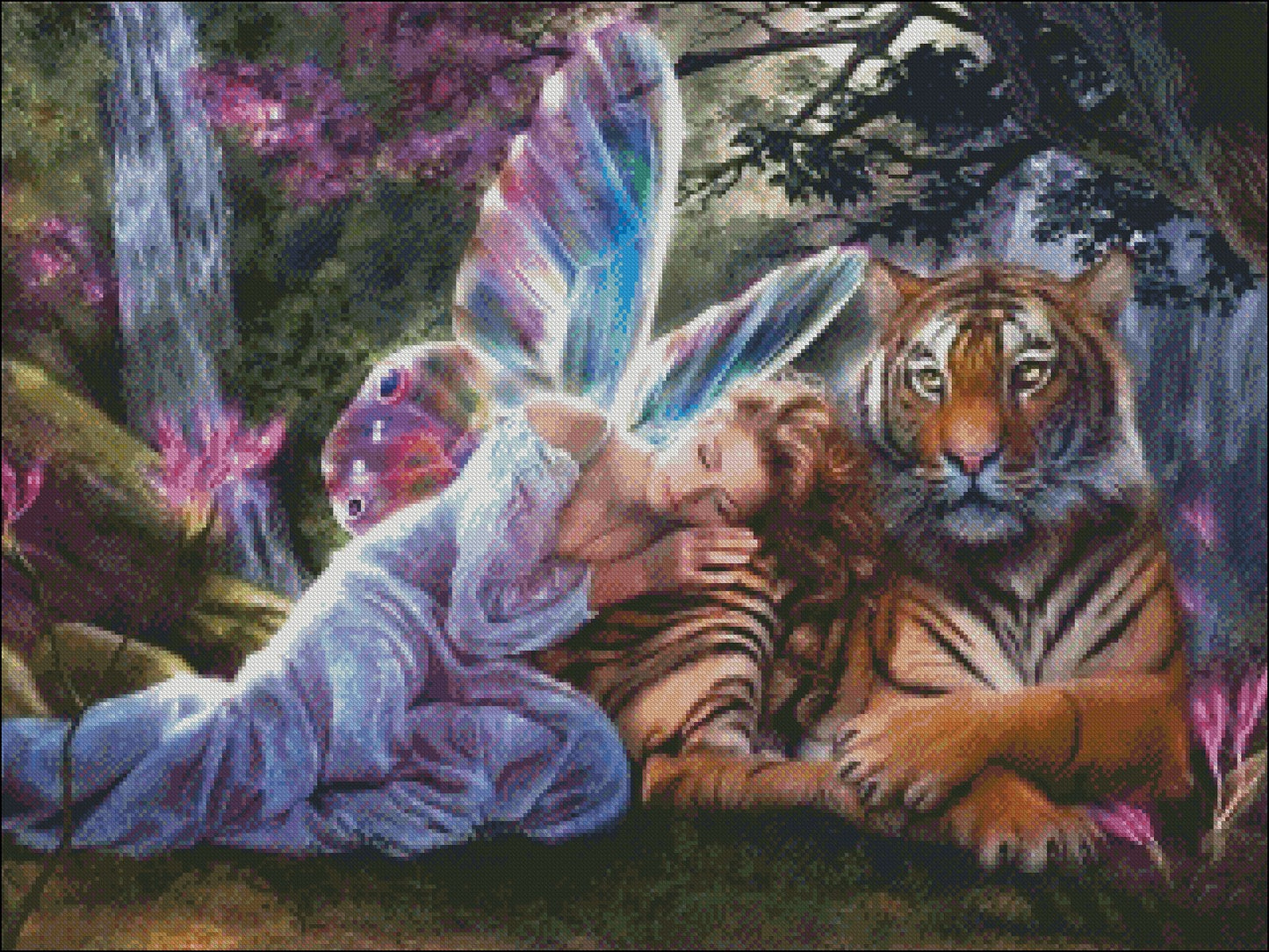 Fairy with Tiger - Counted Cross Stitch Patterns Embroidery Crafts Needlework DIY Chart DMC Color