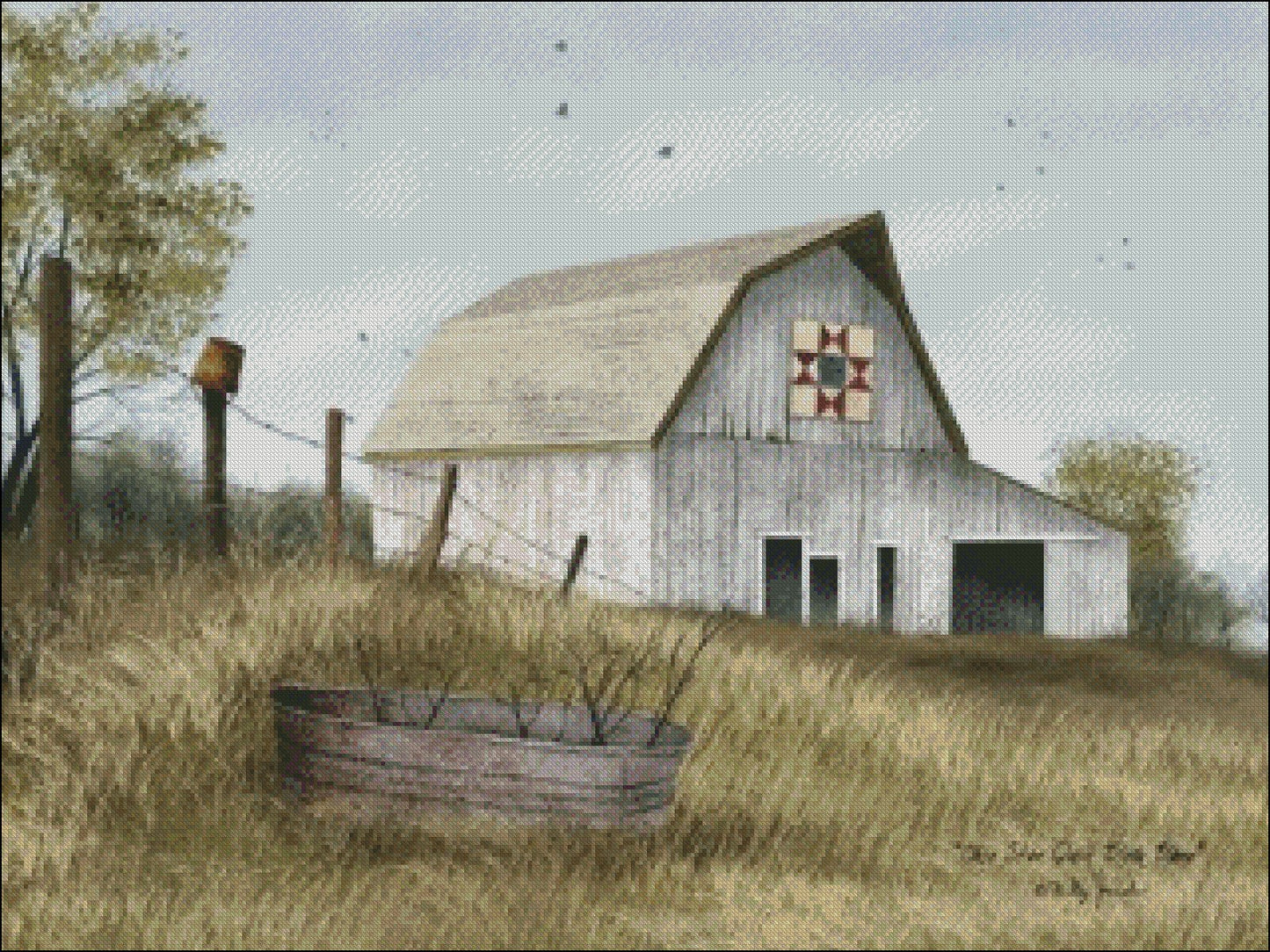 Block Barn - Counted Cross Stitch Patterns Embroidery Crafts Needlework DIY Chart DMC Color