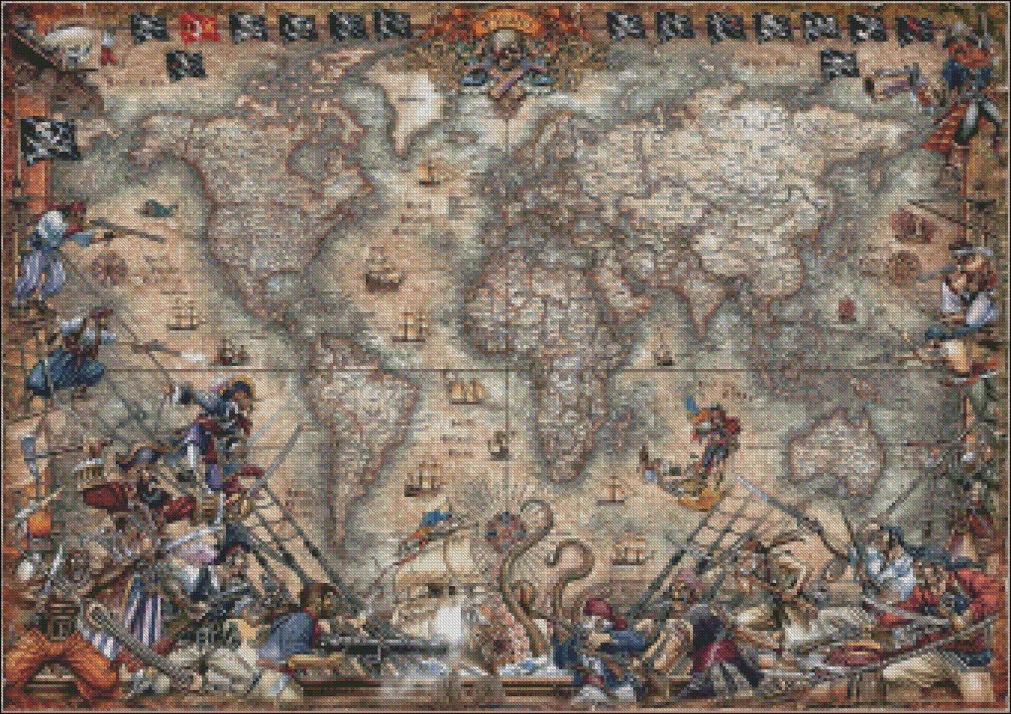 Antique World Map - Counted Cross Stitch Patterns Embroidery Crafts Needlework DIY Chart DMC Color