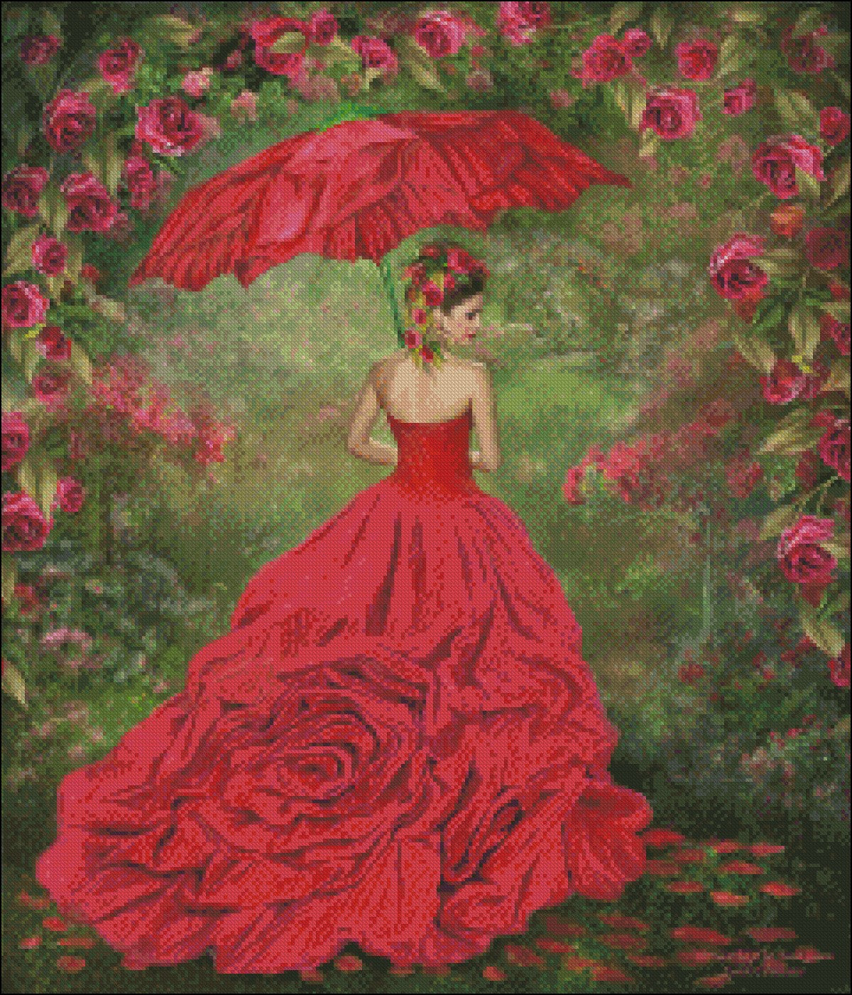 Woman in the Rose Gown - Counted Cross Stitch Patterns Embroidery Crafts Needlework DIY Chart DMC Color