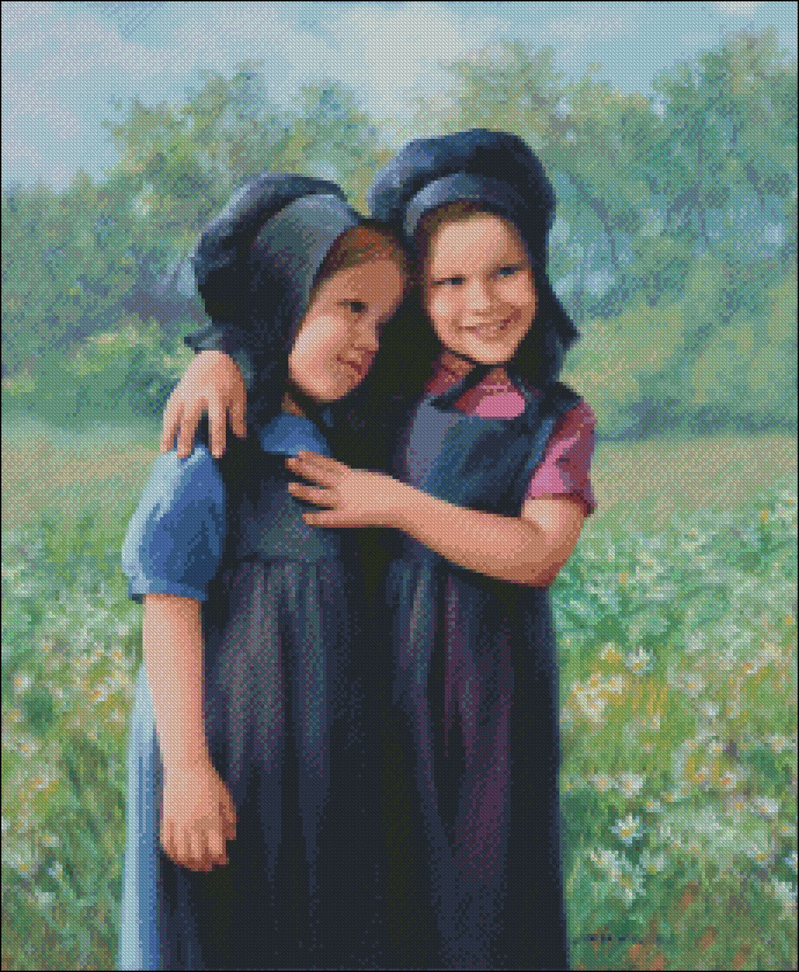 Amish Sisters - Counted Cross Stitch Patterns Embroidery Crafts Needlework DIY Chart DMC Color