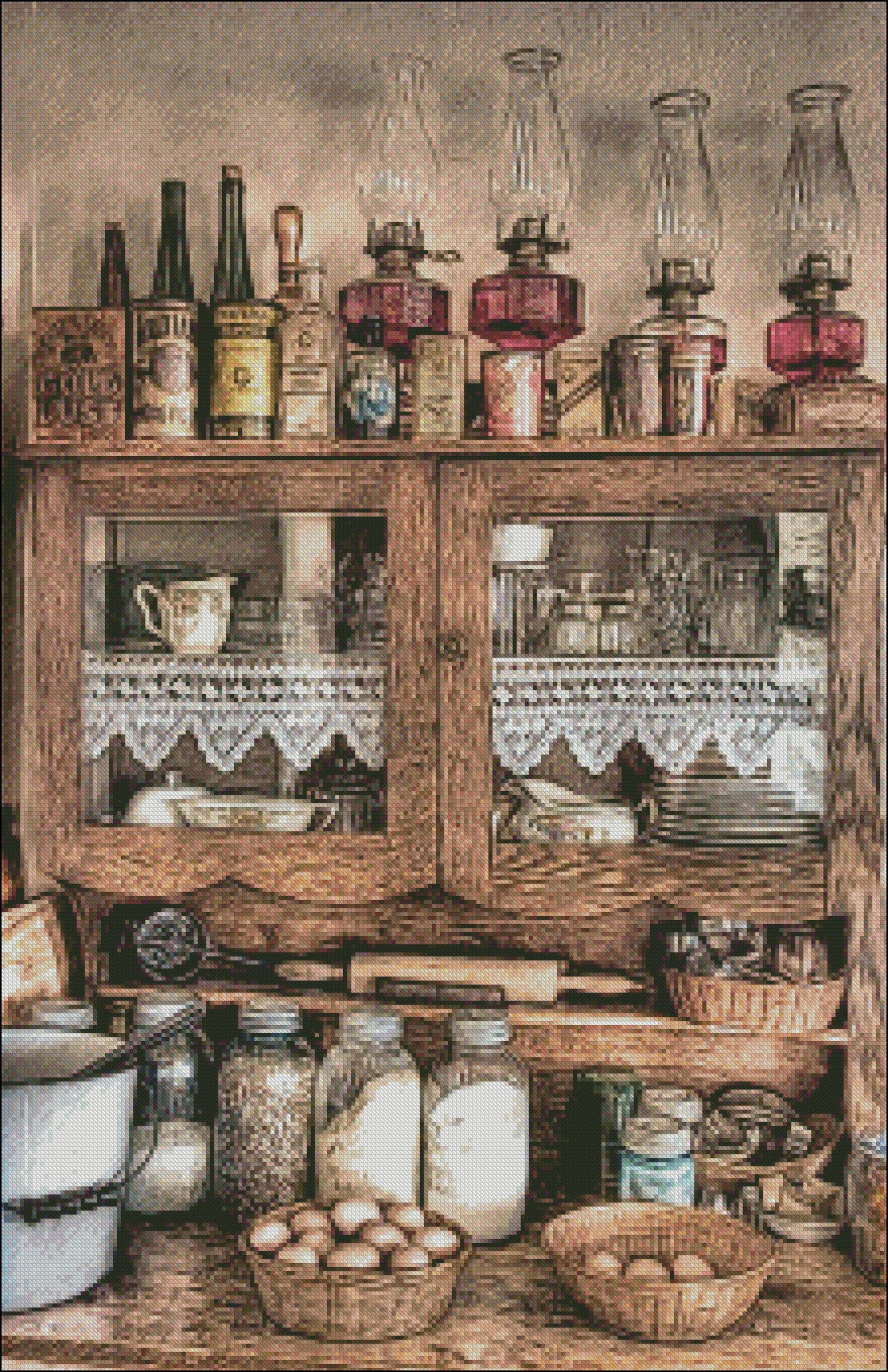 Antique Cabinet - Counted Cross Stitch Patterns Embroidery Crafts Needlework DIY Chart DMC Color