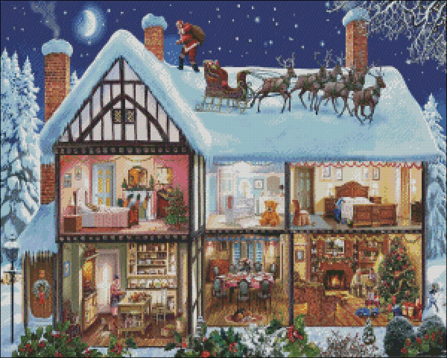 Christmas House - Counted Cross Stitch Patterns Embroidery Crafts Needlework DIY Chart DMC Color