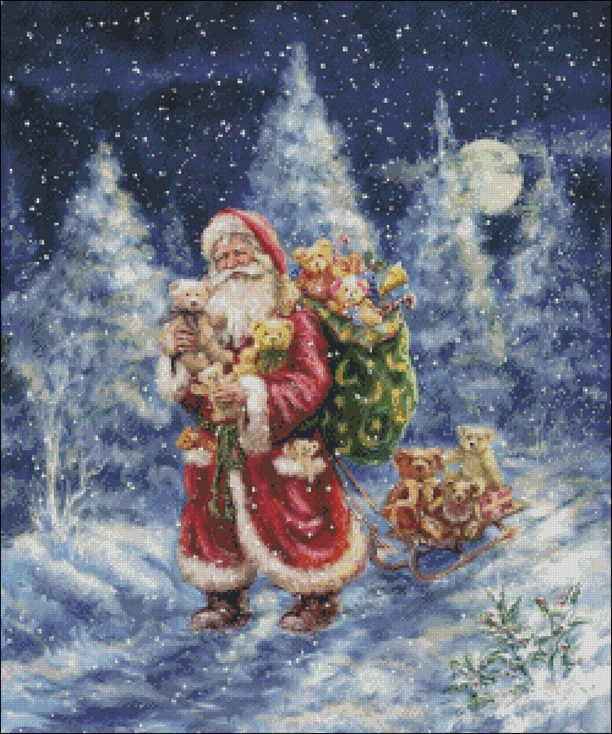 Santa in Winter Woods - Counted Cross Stitch Patterns Embroidery Crafts Needlework DIY Chart DMC Color