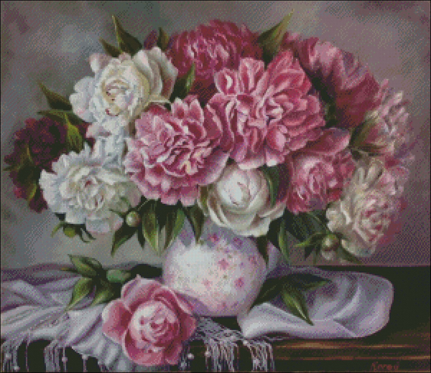 Peonies 9 - Counted Cross Stitch Patterns Embroidery Crafts Needlework DIY Chart DMC Color