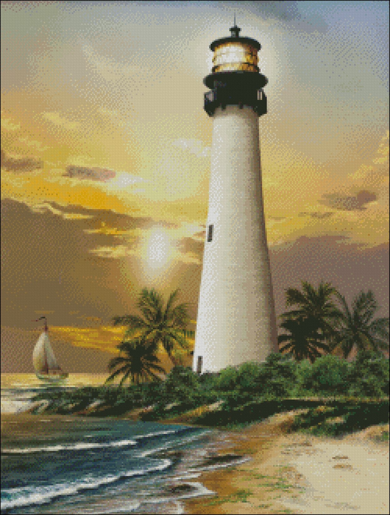 Cape Florida Lighthouse - Counted Cross Stitch Patterns Embroidery Crafts Needlework DIY Chart DMC Color