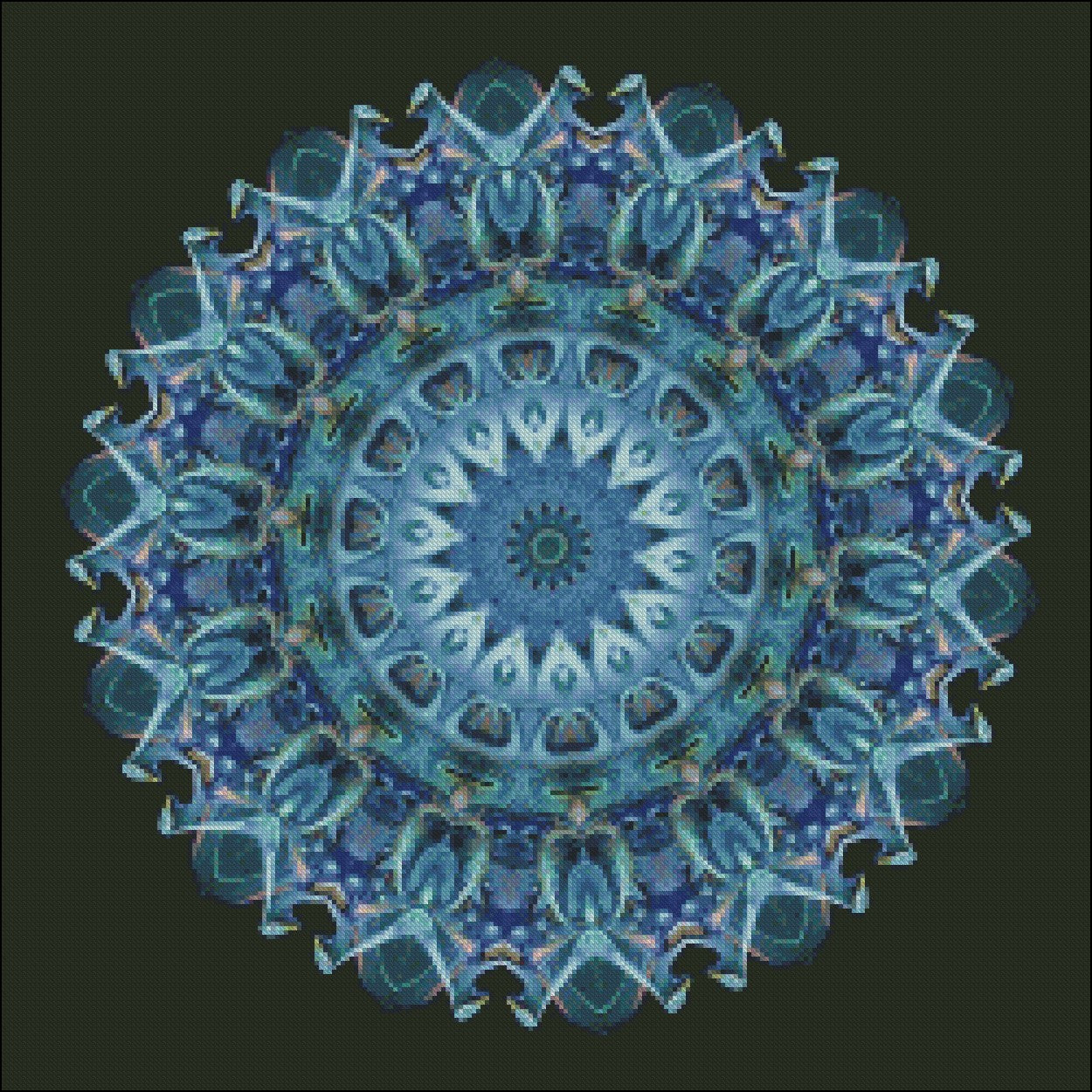 Blue and Aqua Mandala 2 - Counted Cross Stitch Patterns Embroidery Crafts Needlework DIY Chart DMC Color