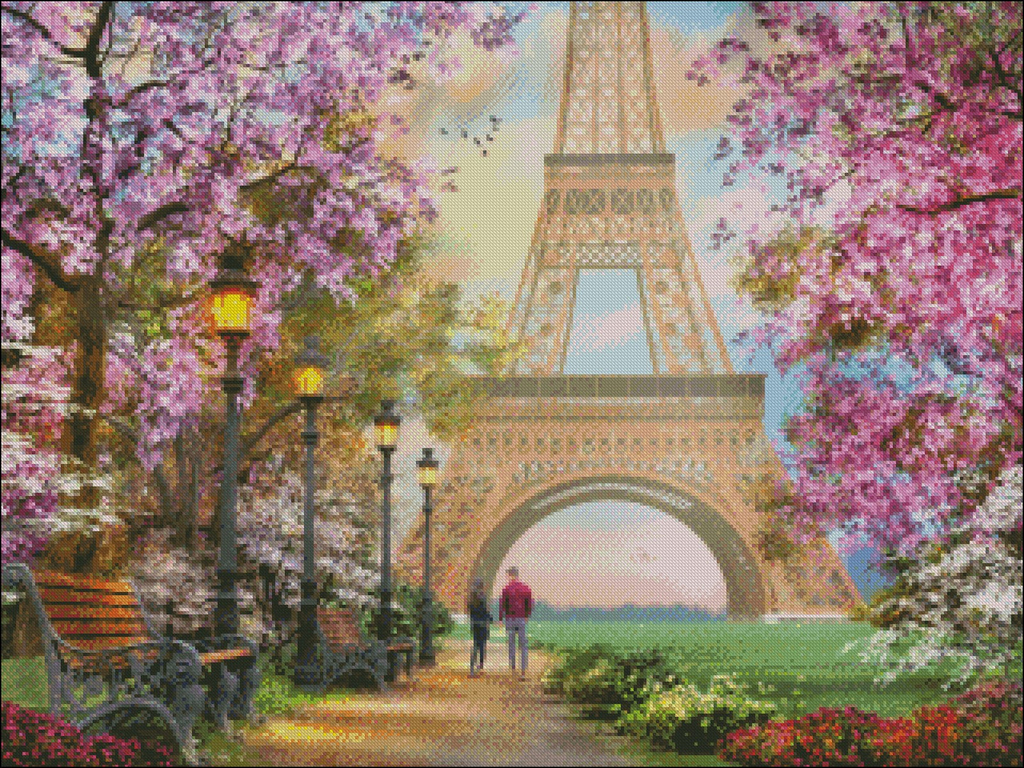 Springtime Paris Romance - Counted Cross Stitch Patterns Embroidery Crafts Needlework DIY Chart DMC Color