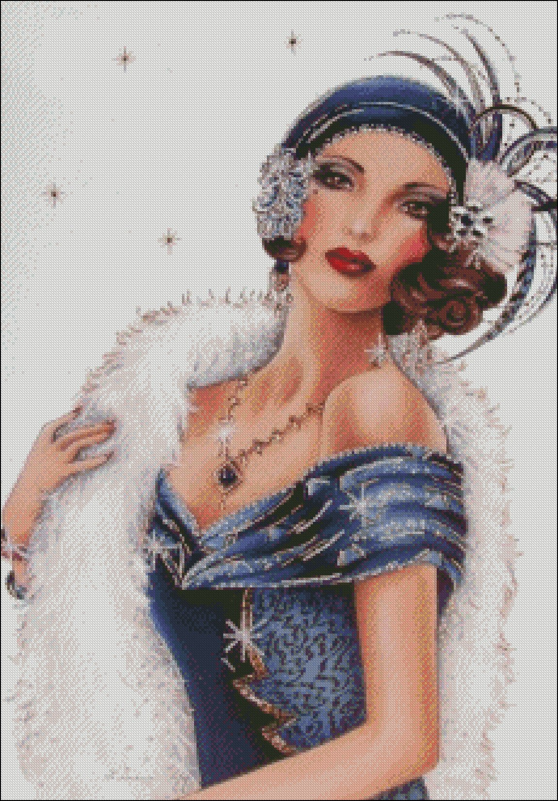 Art Deco Lady 5 - Counted Cross Stitch Patterns Embroidery Crafts Needlework DIY Chart DMC Color