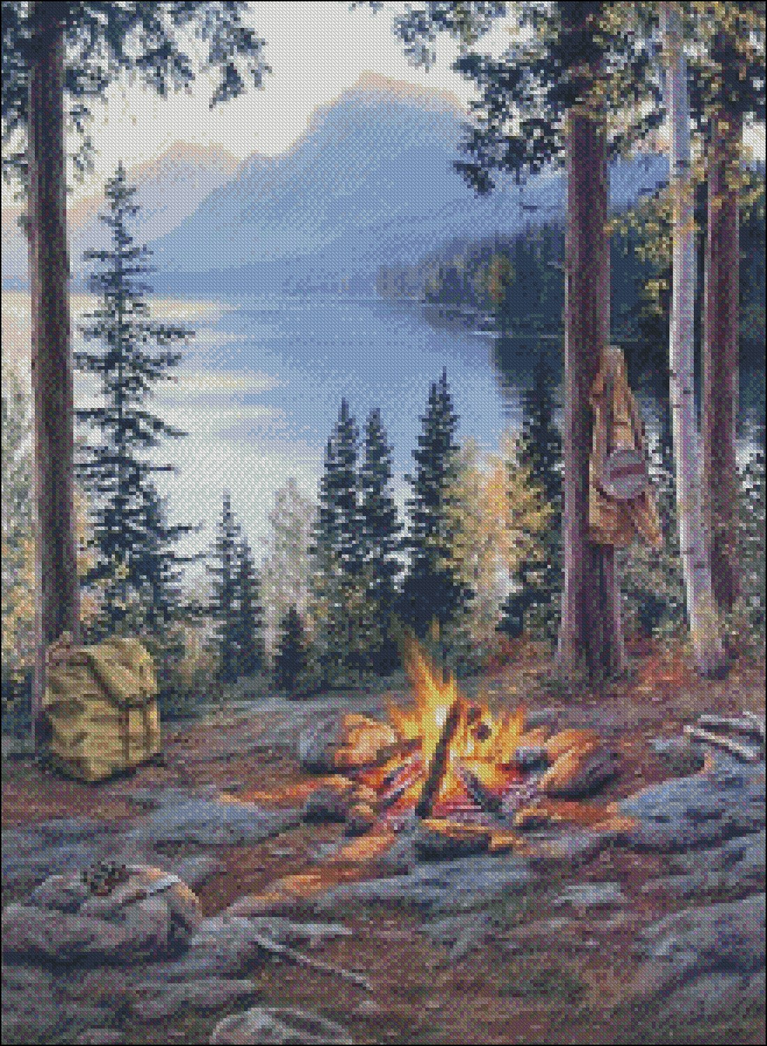 Forest Bonfire - Counted Cross Stitch Patterns Embroidery Crafts Needlework DIY Chart DMC Color