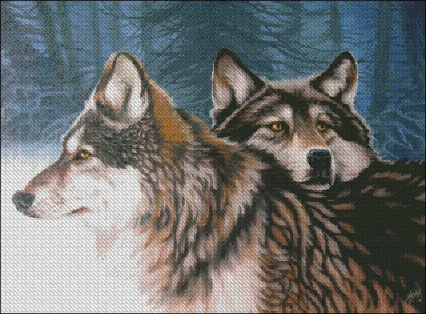 A Pair of Wolves - Counted Cross Stitch Patterns Embroidery Crafts Needlework DIY Chart DMC Color