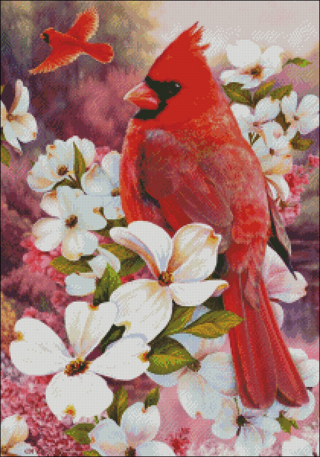 Spring Dogwood Lilac Cardinal - Counted Cross Stitch Patterns Embroidery Crafts Needlework DIY Chart DMC Color