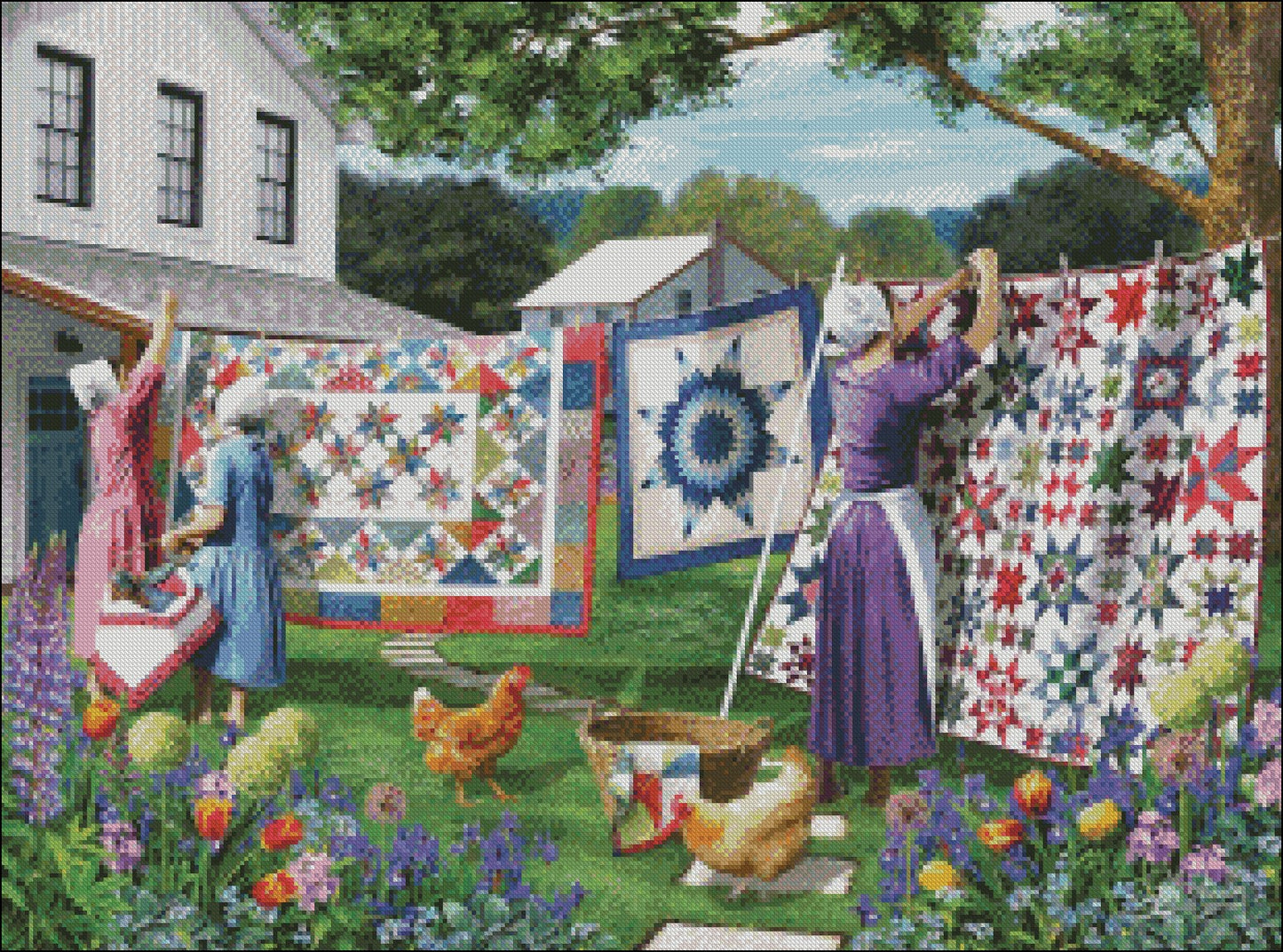 Quilts in the Backyard - Counted Cross Stitch Patterns Embroidery Crafts Needlework DIY Chart DMC Color