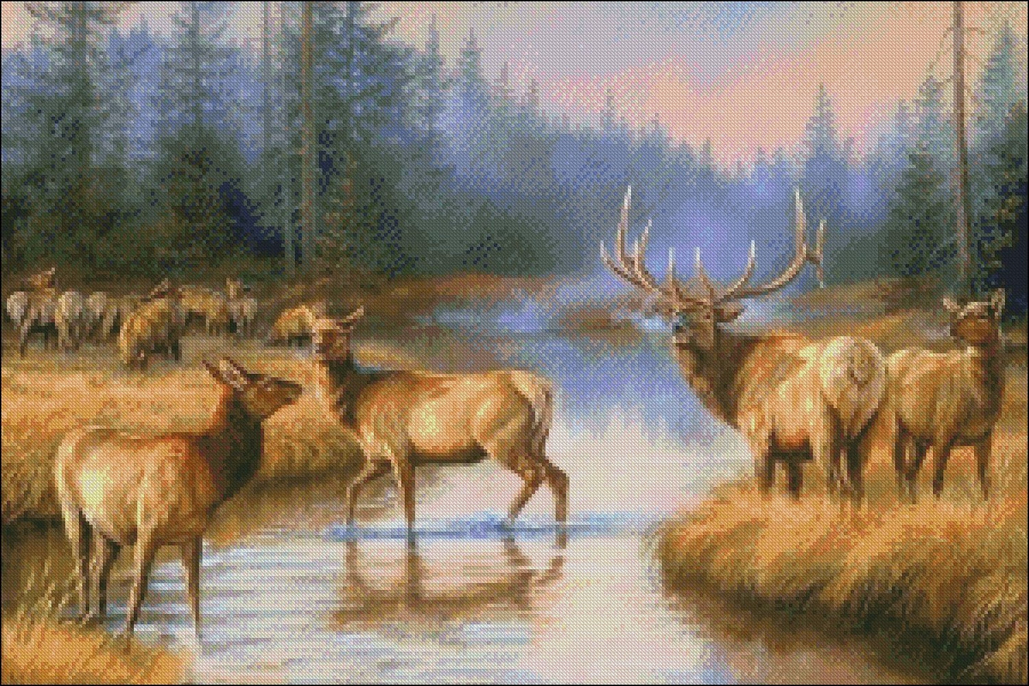 Deer Autumn Mist - Counted Cross Stitch Patterns Embroidery Crafts Needlework DIY Chart DMC Color