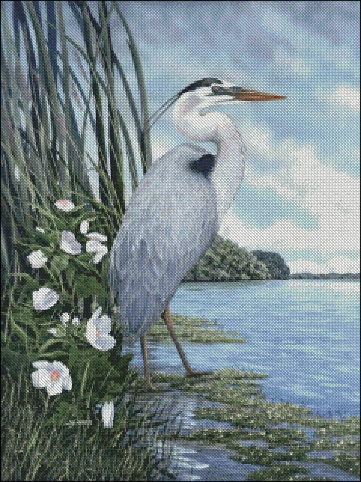 Heron 3 - Counted Cross Stitch Patterns Embroidery Crafts Needlework DIY Chart DMC Color