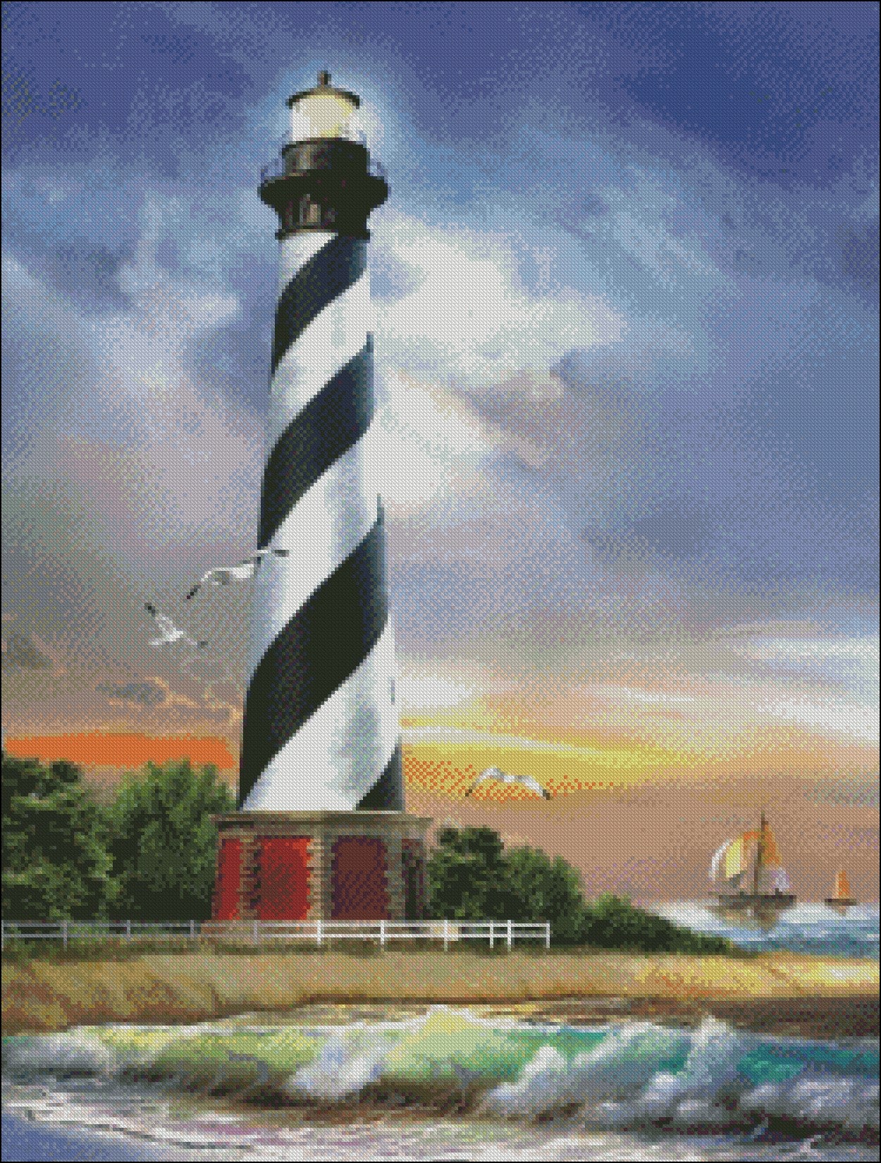 Cape Hatteras Lighthouse - Counted Cross Stitch Patterns Embroidery Crafts Needlework DIY Chart DMC Color