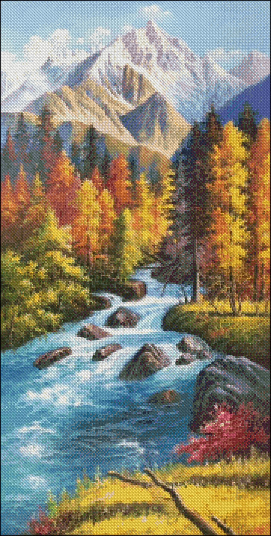 Alpine Water - Counted Cross Stitch Patterns Embroidery Crafts Needlework DIY Chart DMC Color