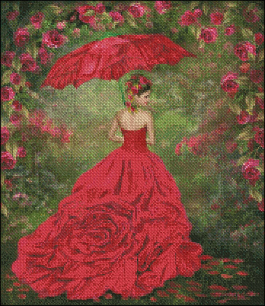 Woman in the Rose Gown - Counted Cross Stitch Patterns Embroidery Crafts Needlework DIY Chart DMC Color