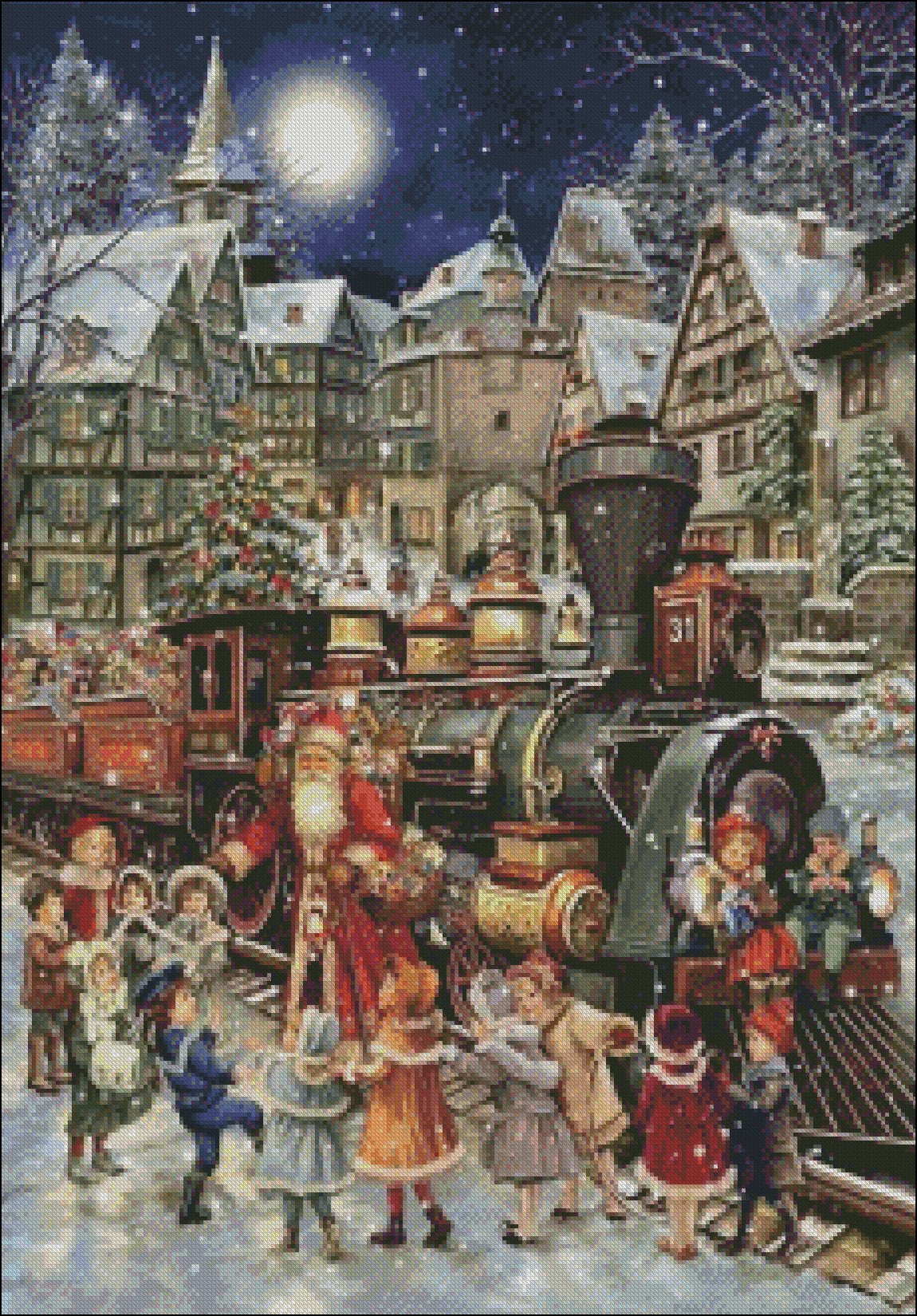 Saint Nicholas Train - Counted Cross Stitch Patterns Embroidery Crafts Needlework DIY Chart DMC Color