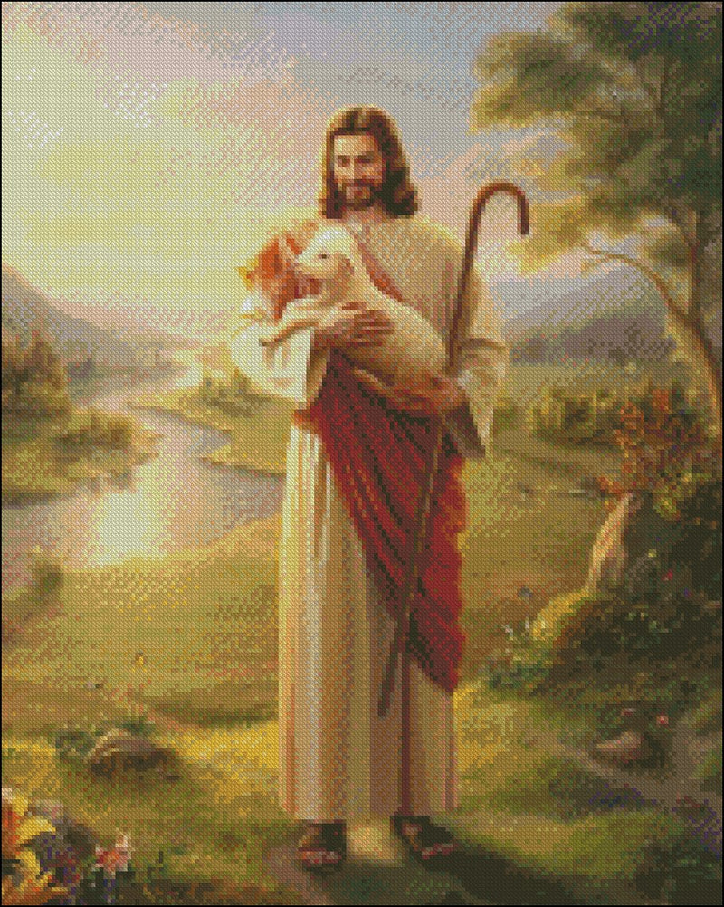 Jesus Christ with Lamb 2 - Counted Cross Stitch Patterns Embroidery Crafts Needlework DIY Chart DMC Color