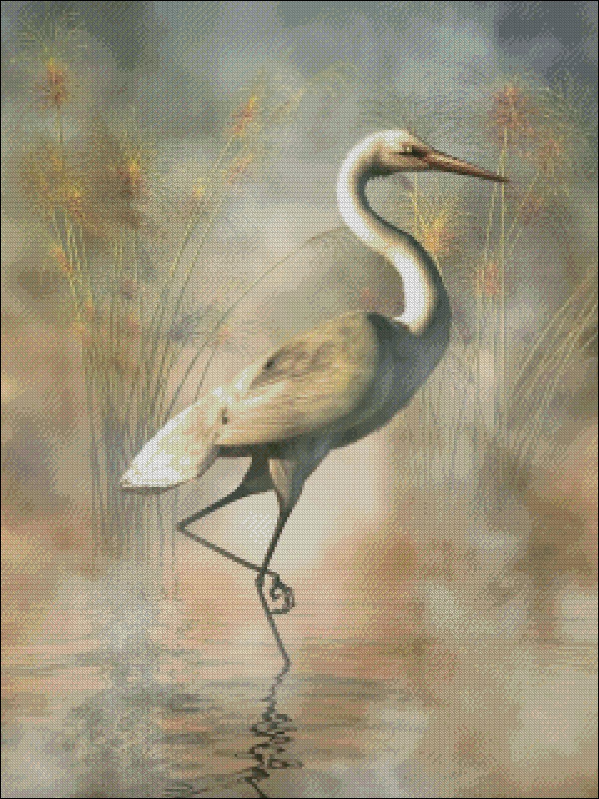 Wading Egret - Counted Cross Stitch Patterns Embroidery Crafts Needlework DIY Chart DMC Color