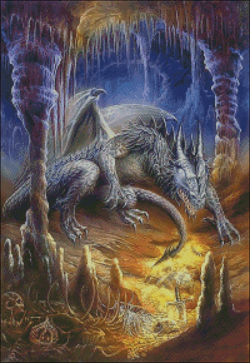 Cave Dragon - Counted Cross Stitch Patterns Embroidery Crafts Needlework DIY Chart DMC Color