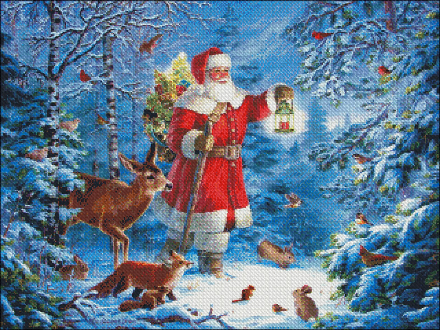 Wilderness Santa - Counted Cross Stitch Patterns Embroidery Crafts Needlework DIY Chart DMC Color