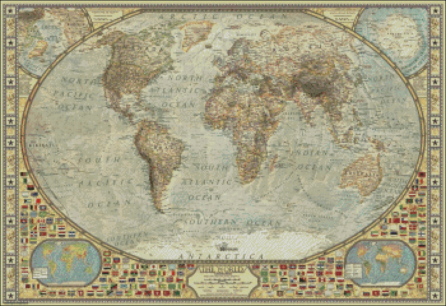 World Map - Counted Cross Stitch Patterns Embroidery Crafts Needlework DIY Chart DMC Color