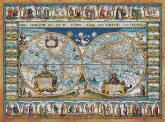 A Map of the World 1639 - Counted Cross Stitch Patterns Embroidery Crafts Needlework DIY Chart DMC Color