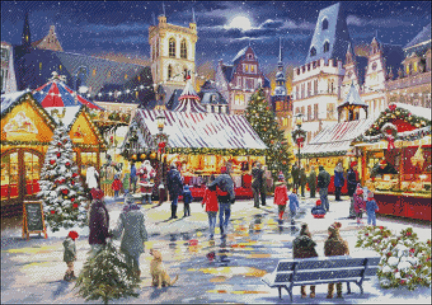 Christmas Market - Counted Cross Stitch Patterns Embroidery Crafts Needlework DIY Chart DMC Color