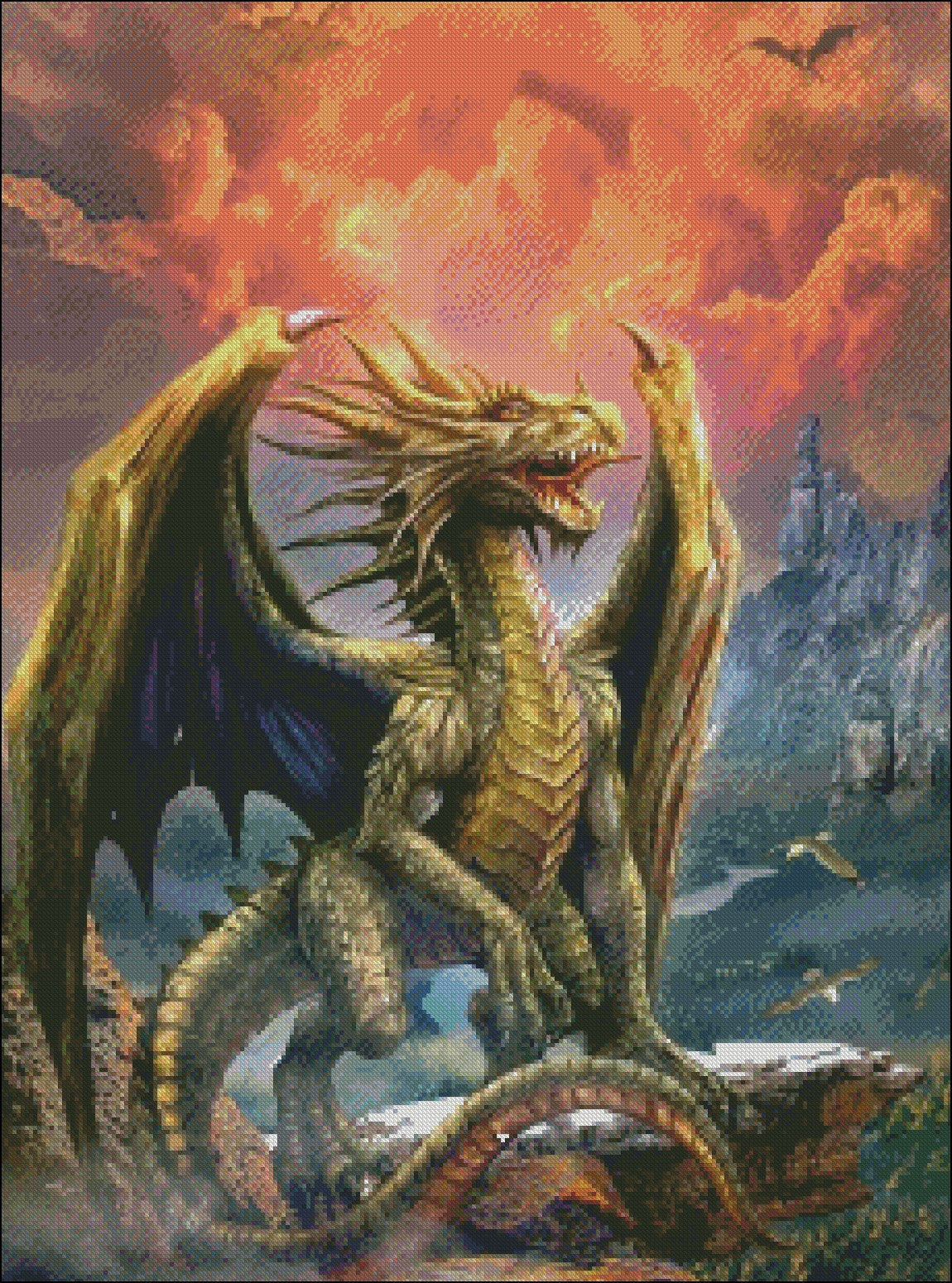 Golden Dragon - Counted Cross Stitch Patterns Embroidery Crafts Needlework DIY Chart DMC Color