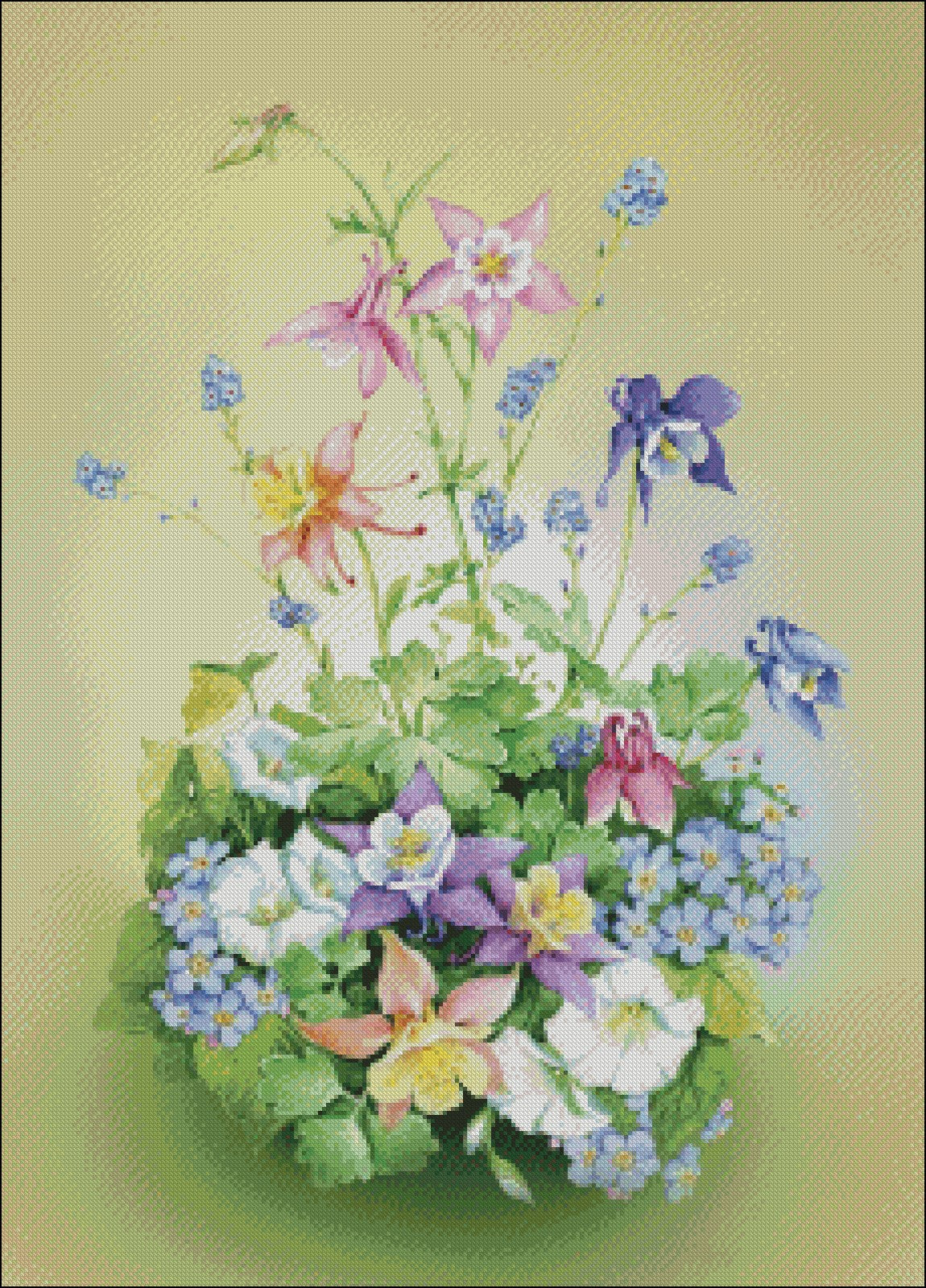 Flowers at the House - Counted Cross Stitch Patterns Embroidery Crafts Needlework DIY Chart DMC Color