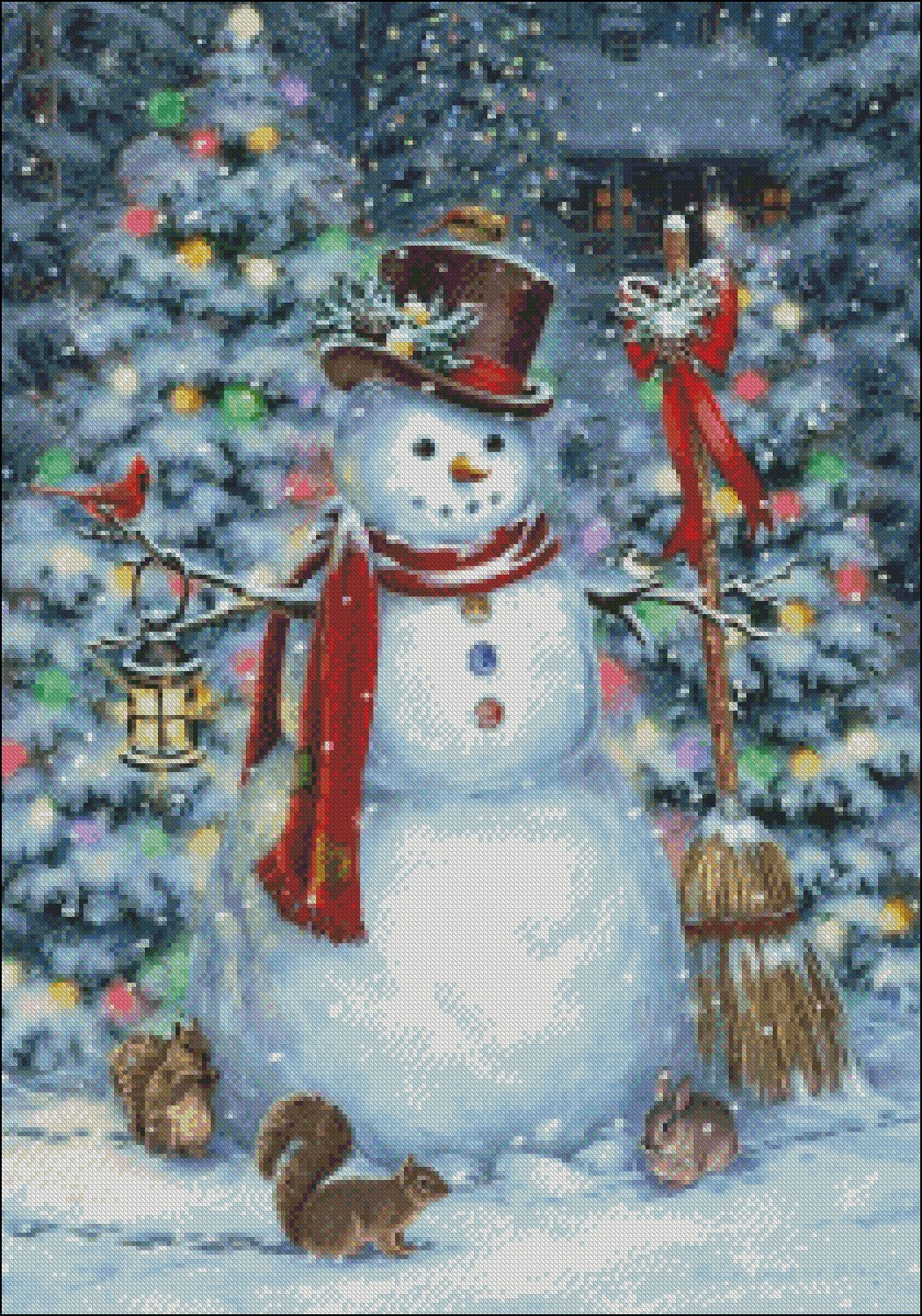 Woodland Snowman - Counted Cross Stitch Patterns Embroidery Crafts Needlework DIY Chart DMC Color