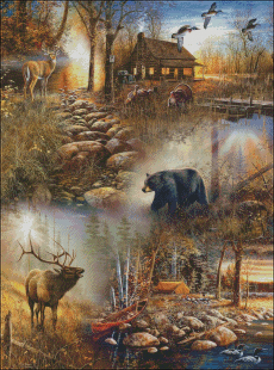 Forest Collage - Counted Cross Stitch Patterns Embroidery Crafts Needlework DIY Chart DMC Color