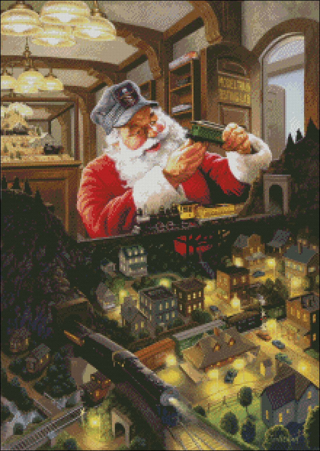 Santas Train Testing Lab - Counted Cross Stitch Patterns Embroidery Crafts Needlework DIY Chart DMC Color