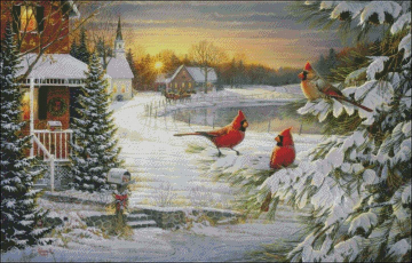 Country Winter Pond - Counted Cross Stitch Patterns Embroidery Crafts Needlework DIY Chart DMC Color