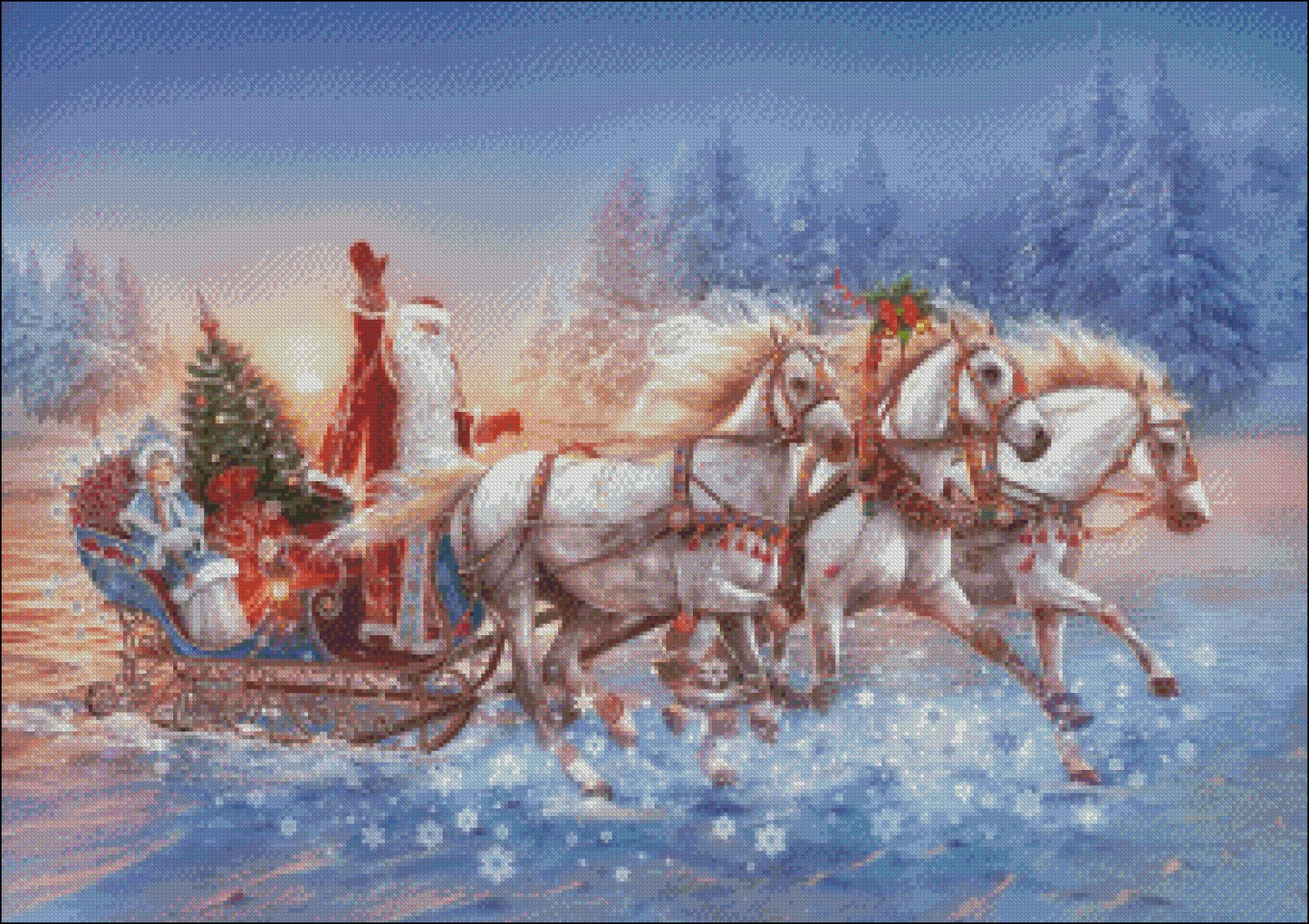 Ded Moroz Sled - Counted Cross Stitch Patterns Embroidery Crafts Needlework DIY Chart DMC Color