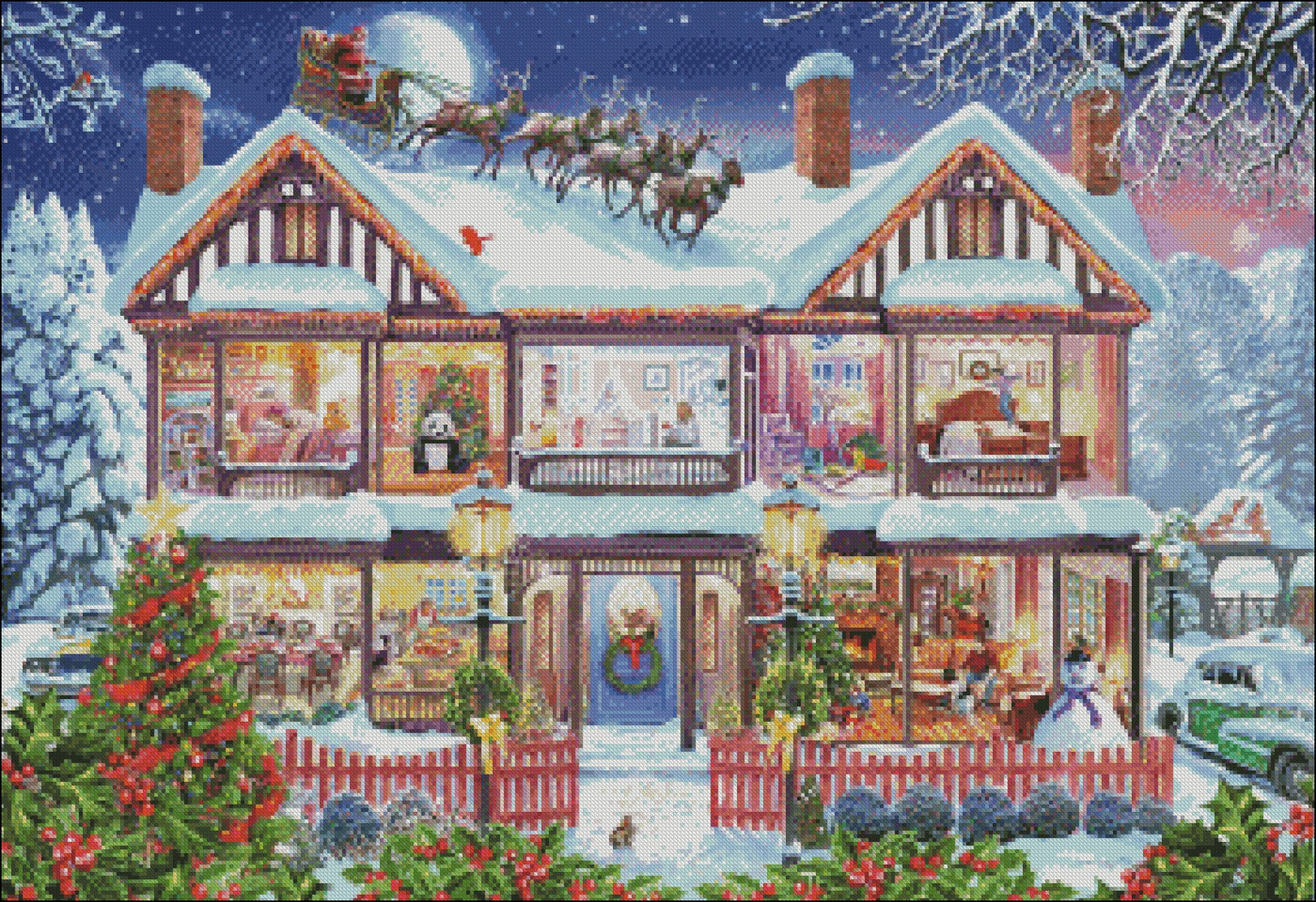 Christmas Cutaway House - Counted Cross Stitch Patterns Embroidery Crafts Needlework DIY Chart DMC Color