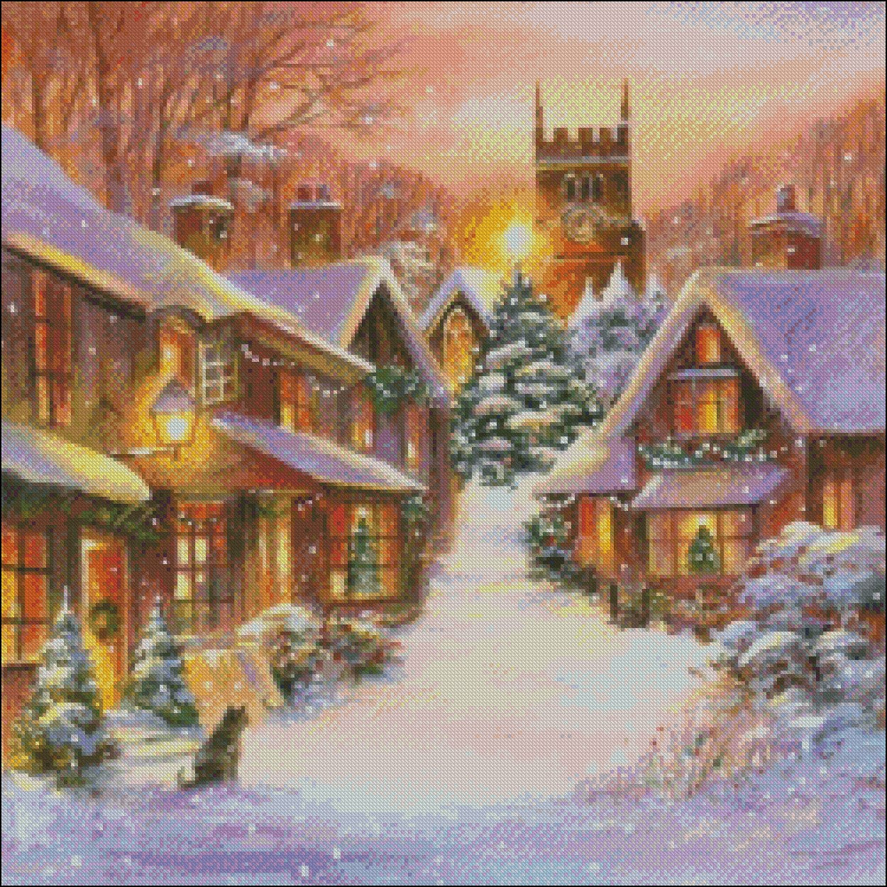 Snowy Village 2 - Counted Cross Stitch Patterns Embroidery Crafts Needlework DIY Chart DMC Color