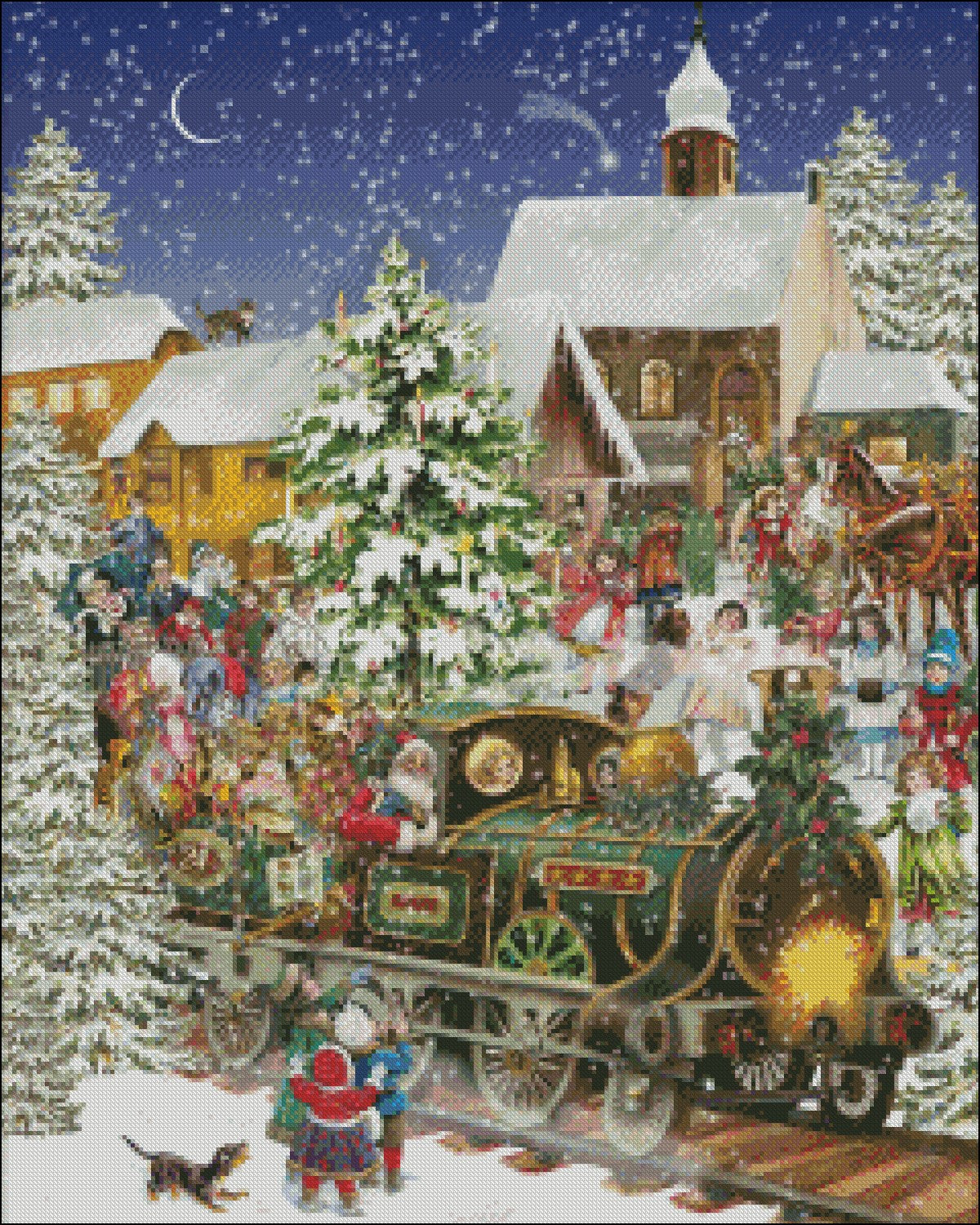 Christmas Train - Counted Cross Stitch Patterns Embroidery Crafts Needlework DIY Chart DMC Color