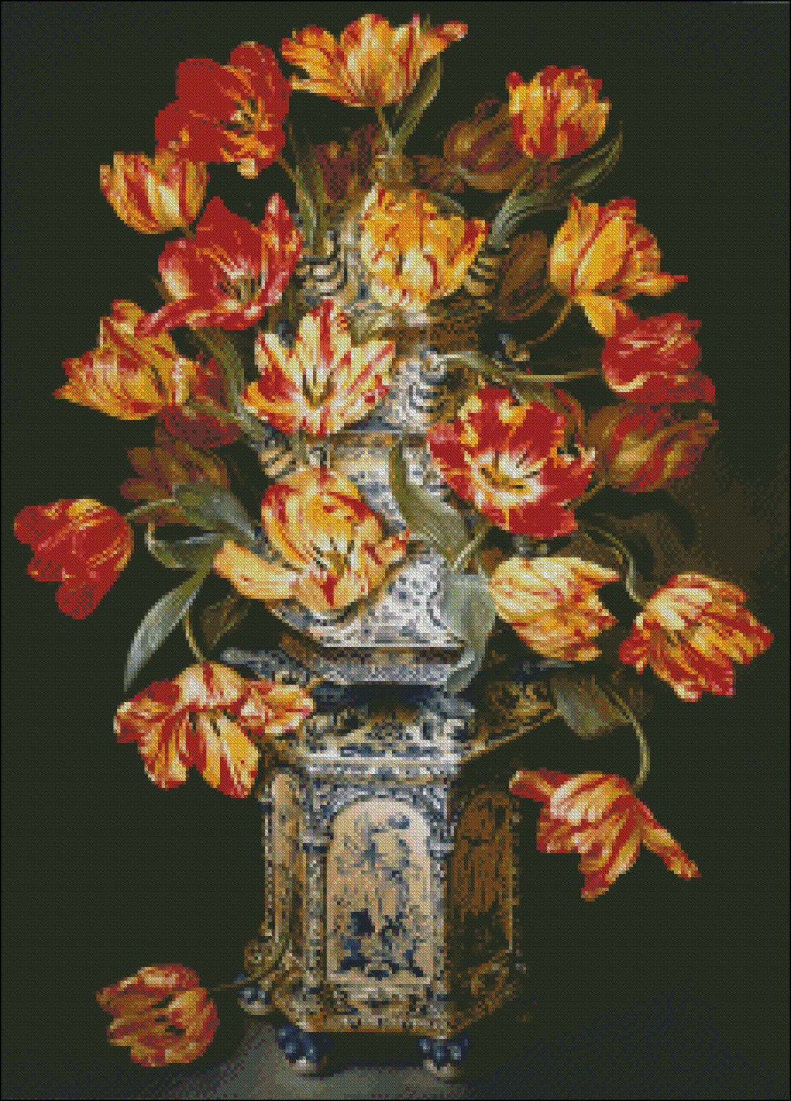 Dutch Tulip Vase 2 - Counted Cross Stitch Patterns Embroidery Crafts Needlework DIY Chart DMC Color