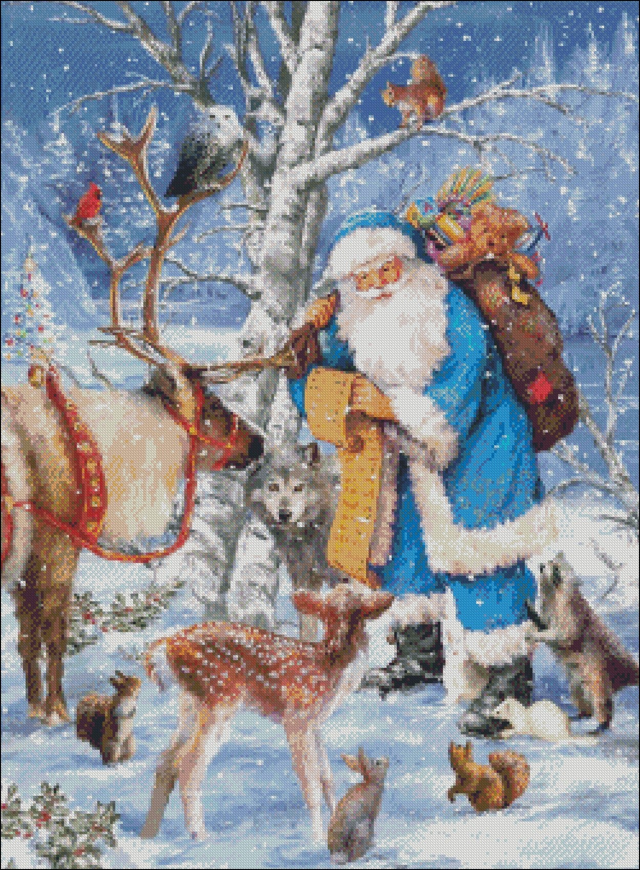 Santa's Forest Friends - Counted Cross Stitch Patterns Embroidery Crafts Needlework DIY Chart DMC Color