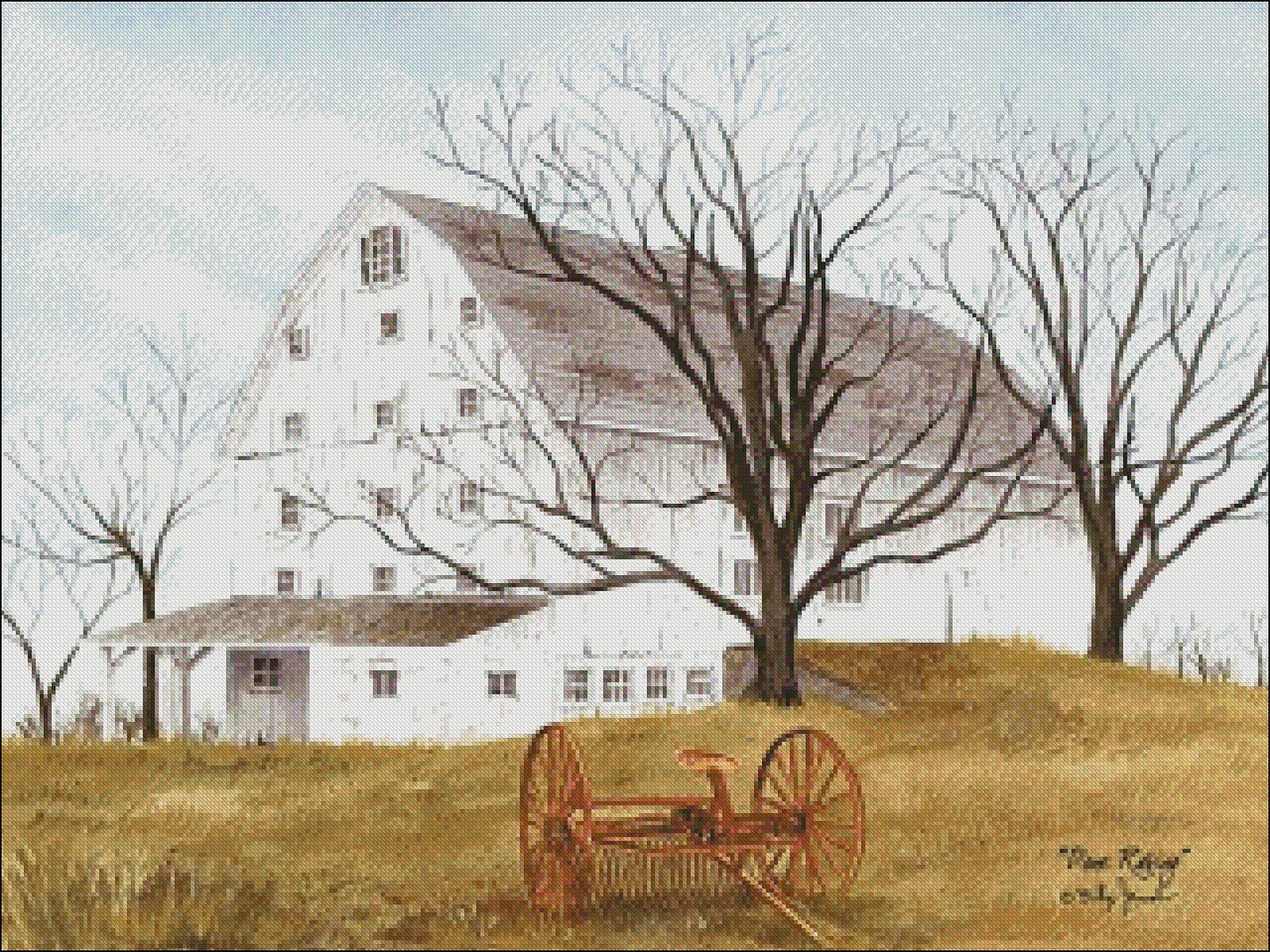 Autumn Old Barn - Counted Cross Stitch Patterns Embroidery Crafts Needlework DIY Chart DMC Color