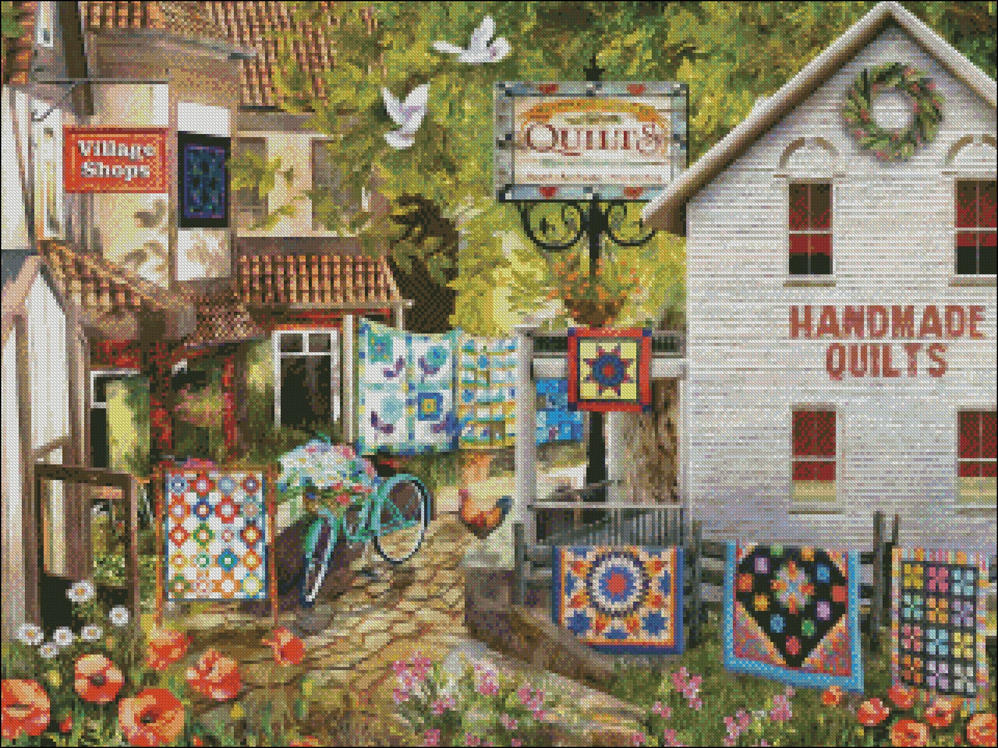 Village Shops - Counted Cross Stitch Patterns Embroidery Crafts Needlework DIY Chart DMC Color